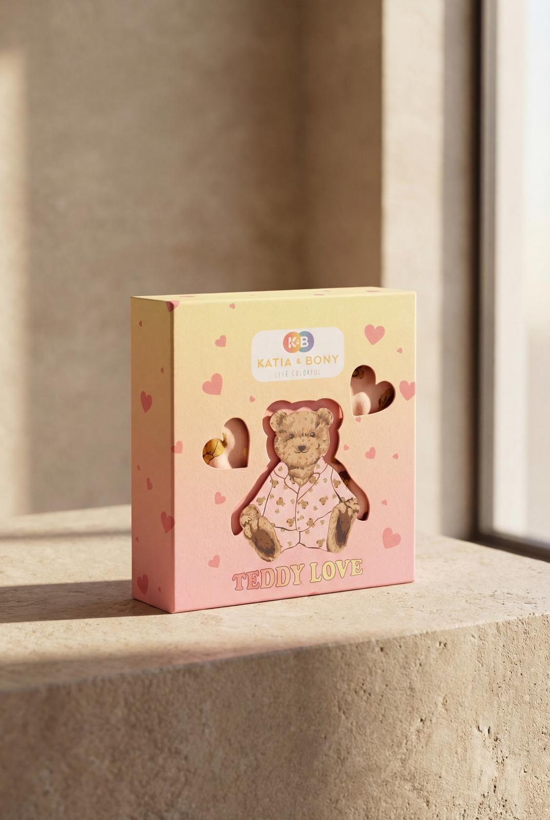 TEDDY PATTERNED BOXED GIRLS PYJAMAS SET PEACH