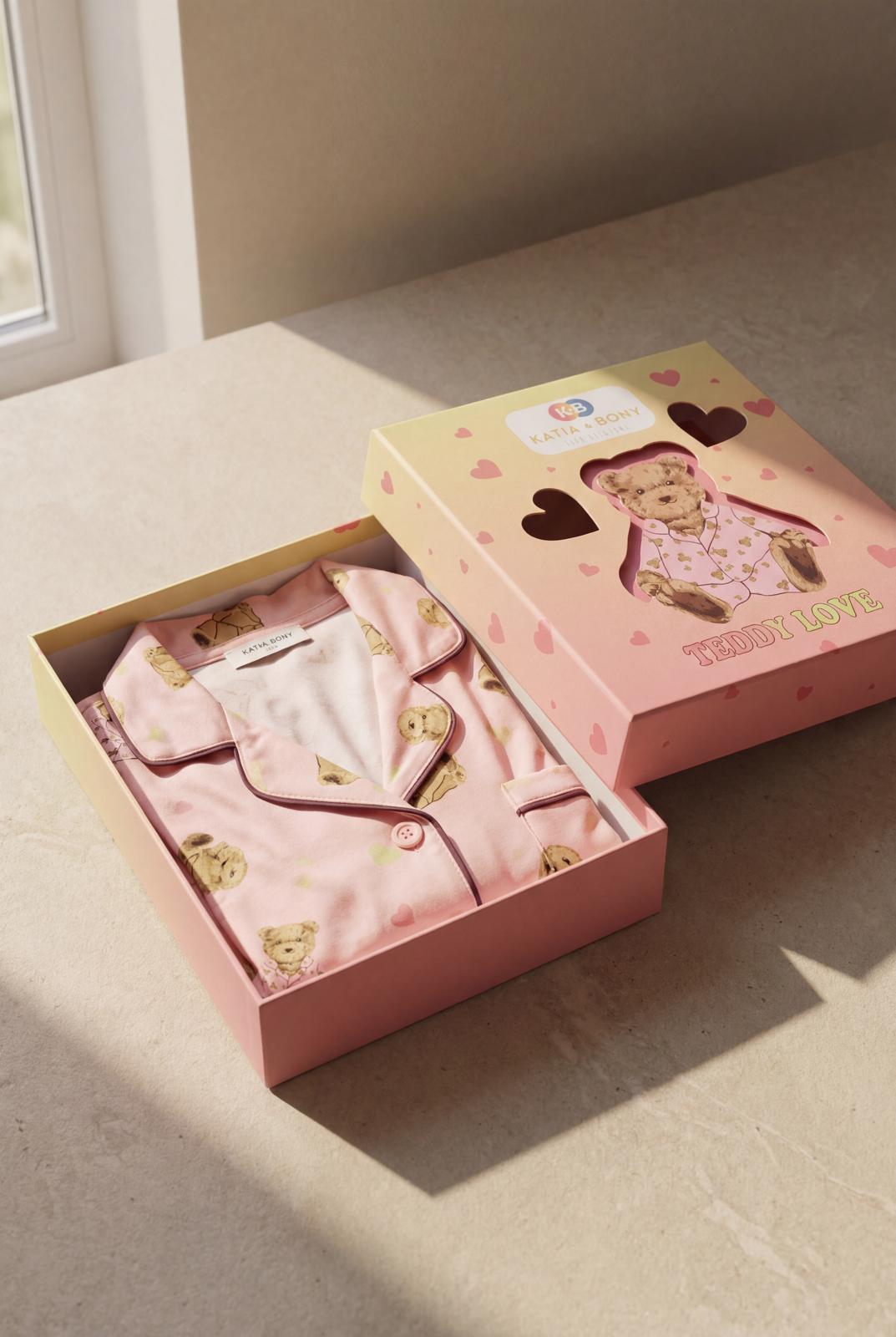 TEDDY PATTERNED BOXED GIRLS PYJAMAS SET PEACH