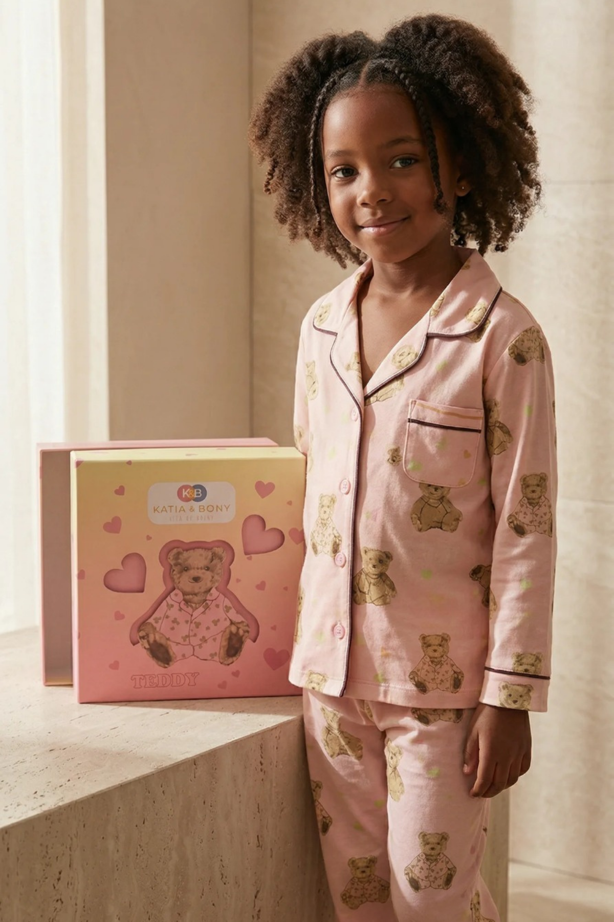 TEDDY PATTERNED BOXED GIRLS PYJAMAS SET PEACH