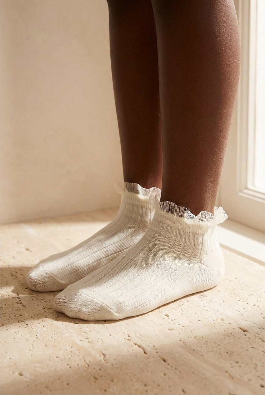 GIRL'S STEP SOCKS WITH TULLE ACCESSORIES ECRU