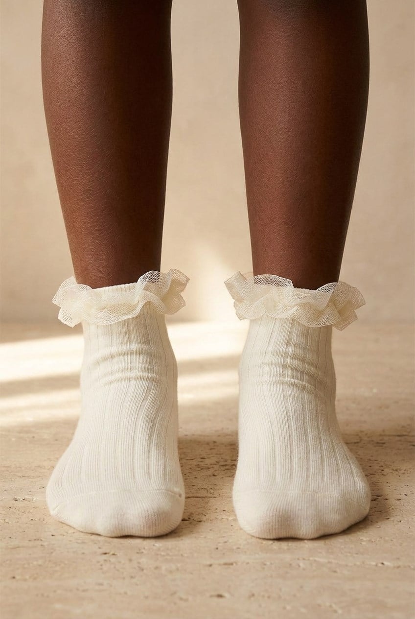 GIRL'S STEP SOCKS WITH TULLE ACCESSORIES ECRU