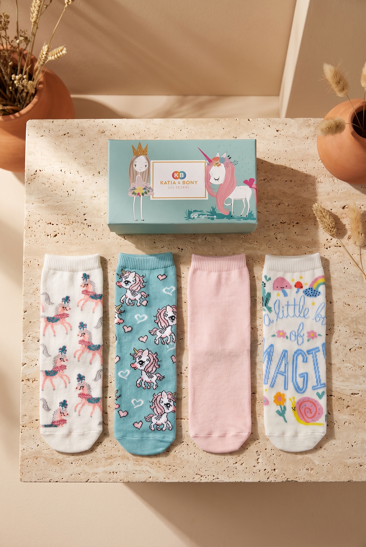 4PCK UNICORN BOX GIRLS SOCKET SOCKS MIX