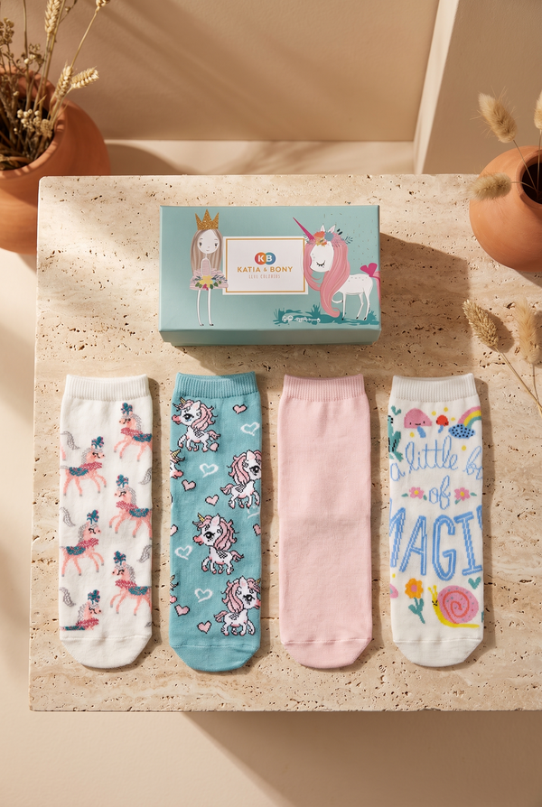 4PCK UNICORN BOX GIRLS SOCKET SOCKS MIX
