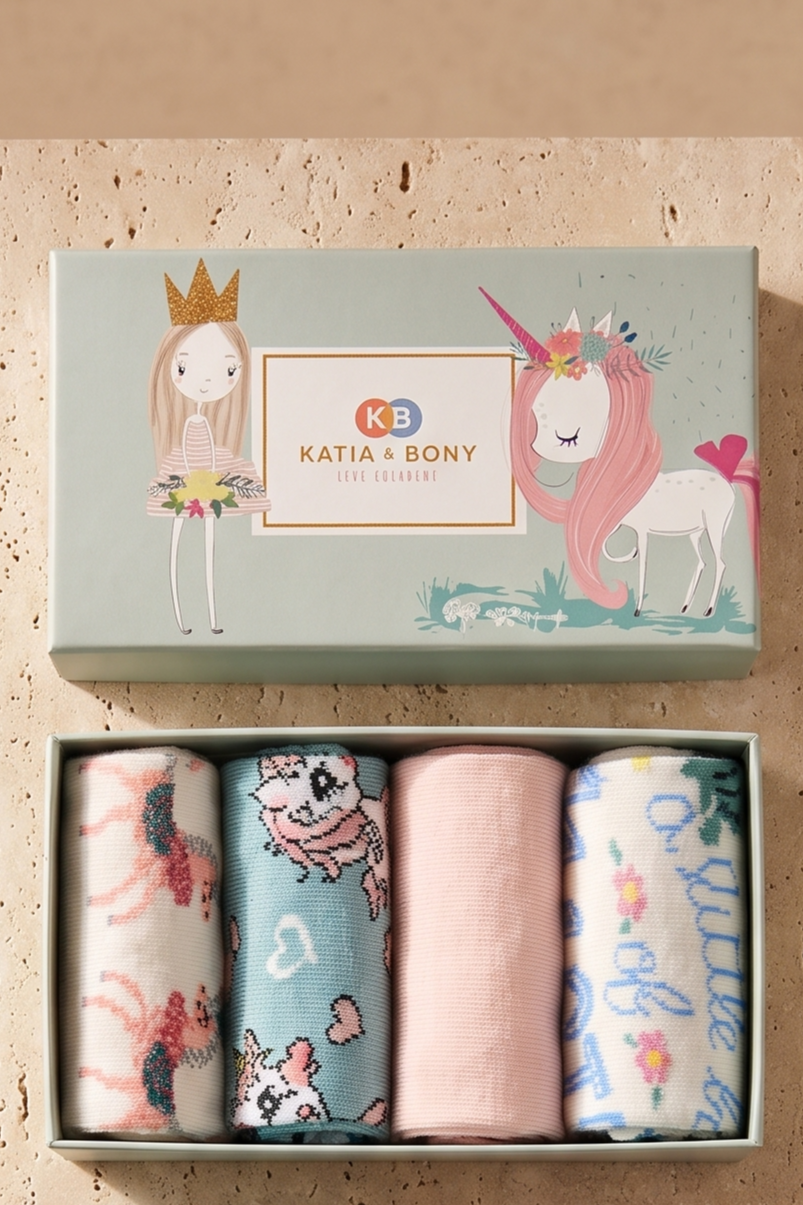 4PCK UNICORN BOX GIRLS SOCKET SOCKS MIX