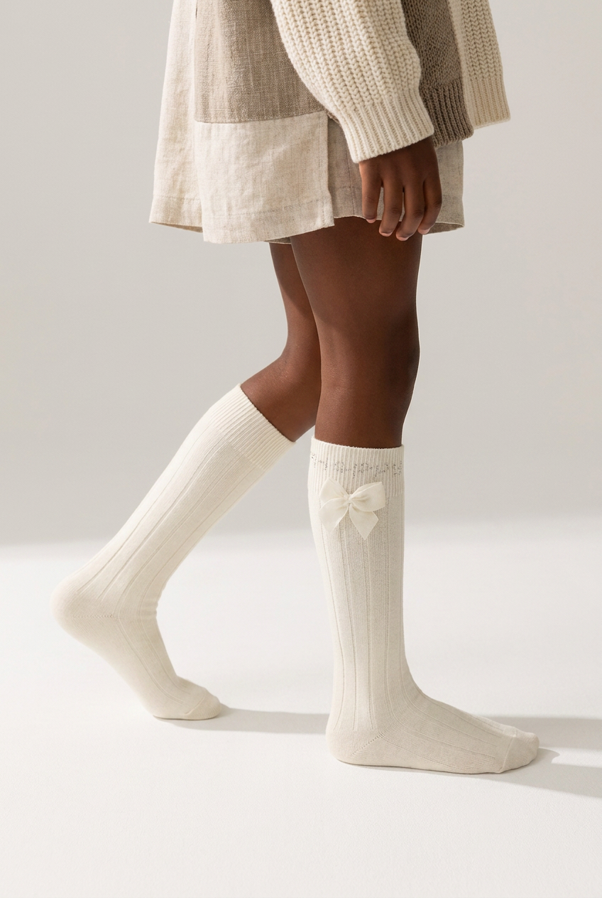 LETS PARTY KIDS KNEEHIGH SOCKS ECRU