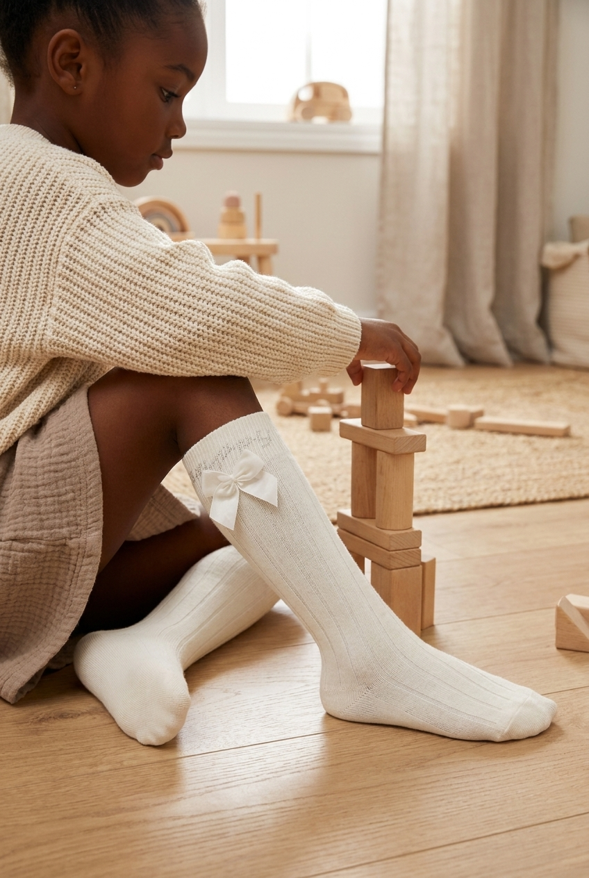 LETS PARTY KIDS KNEEHIGH SOCKS ECRU