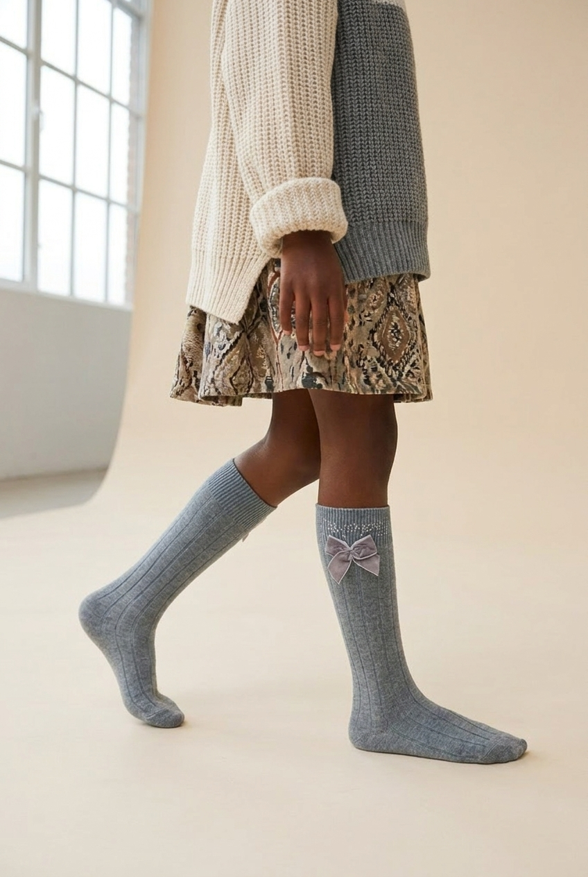 LETS PARTY KIDS KNEEHIGH SOCKS GREY MELANGE