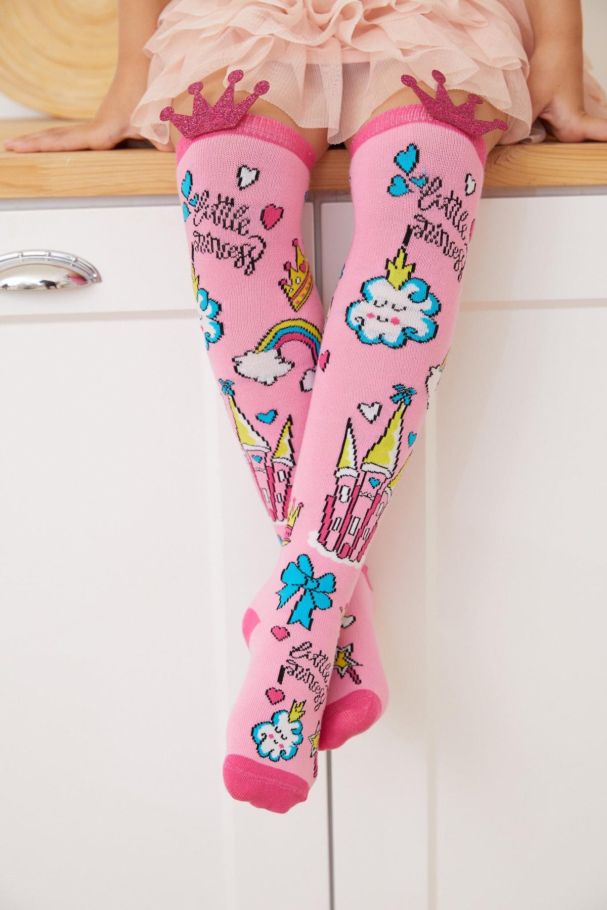 PINK PRINCESS GIRLS KNEEHIGH SOCKS PINK