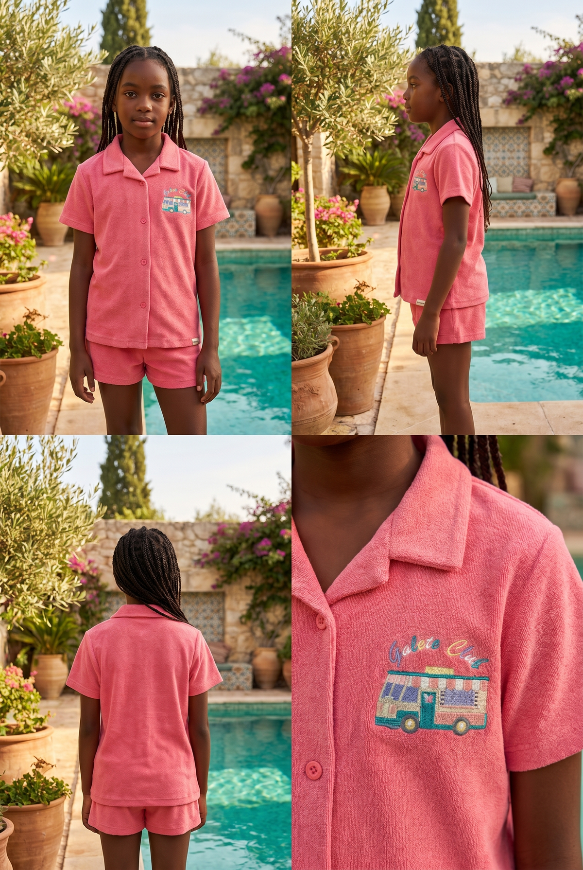 Polo Collar Kids Towel Shorts Set PINK