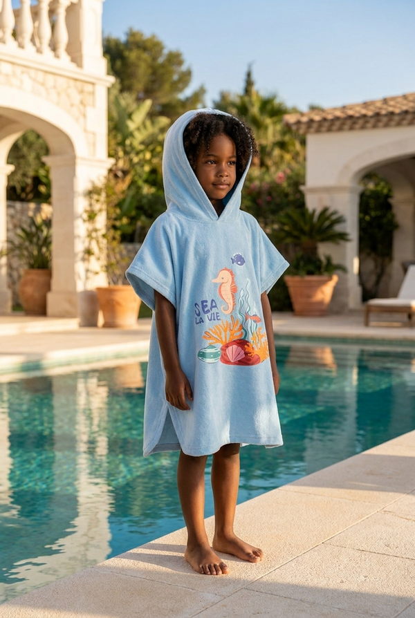 KIDS PONCHO BLUE