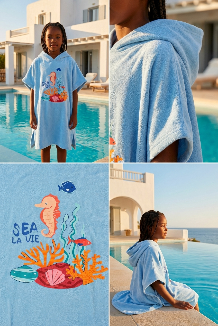KIDS PONCHO BLUE