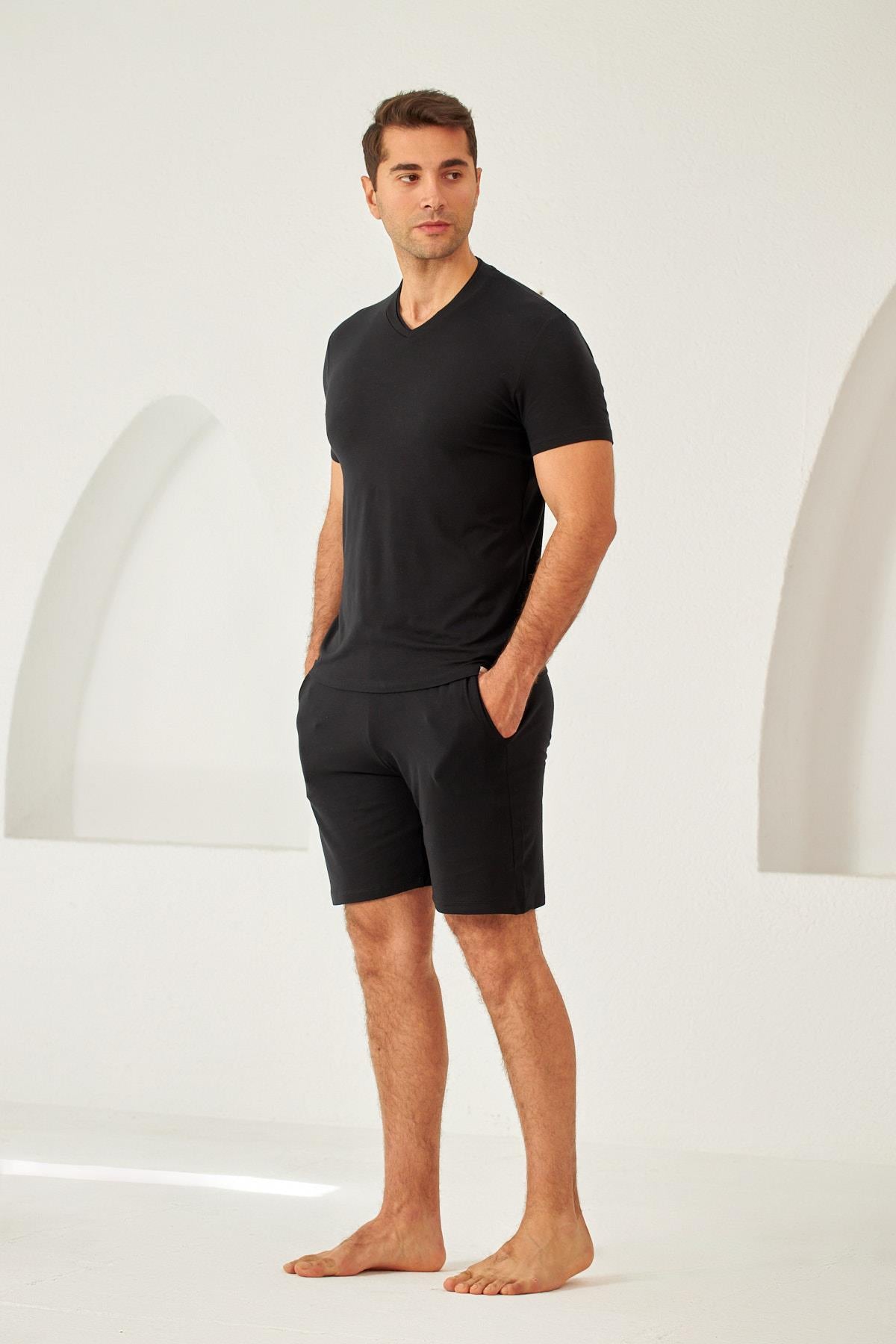 NEW SILVER MEN PYJAMAS SHORTS BLACK