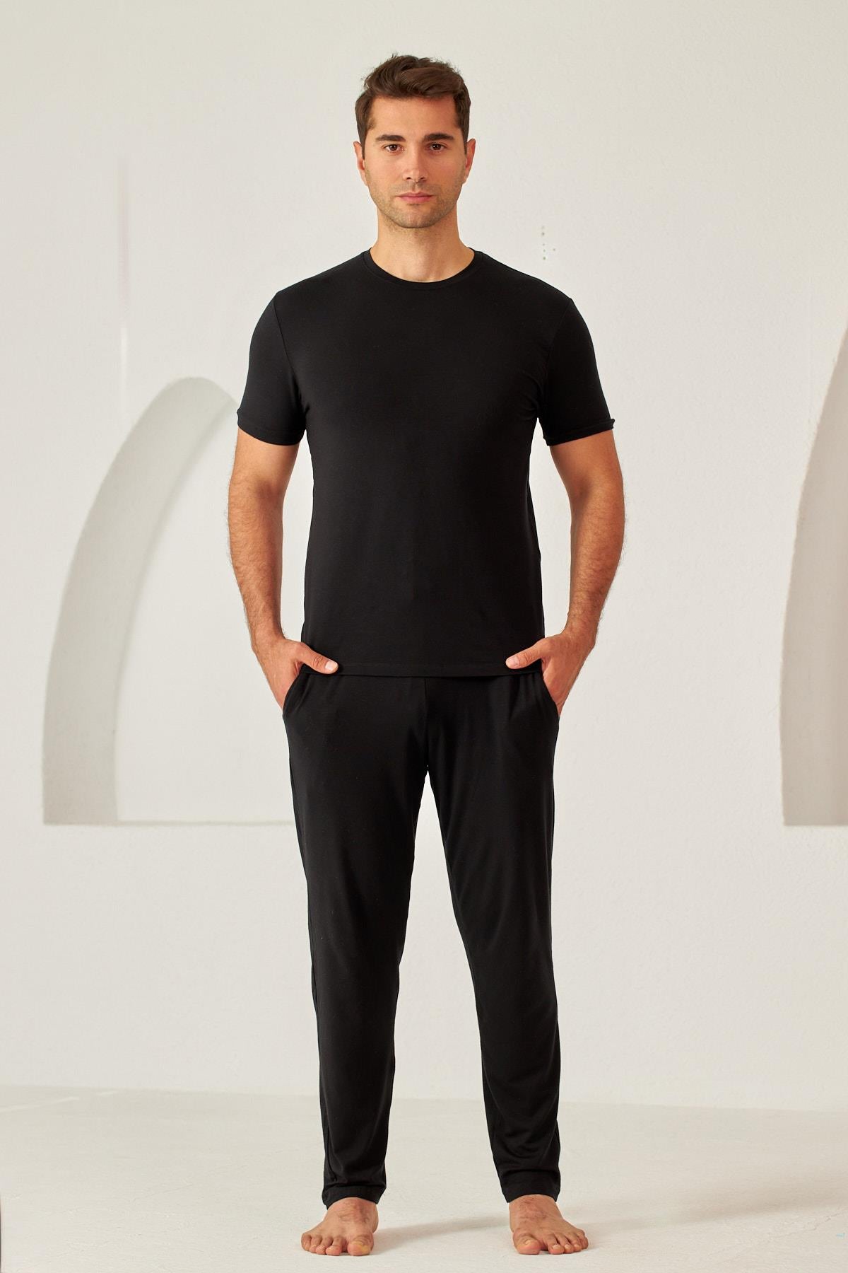 NEW SILVER MEN PYJAMAS BOTTOM BLACK