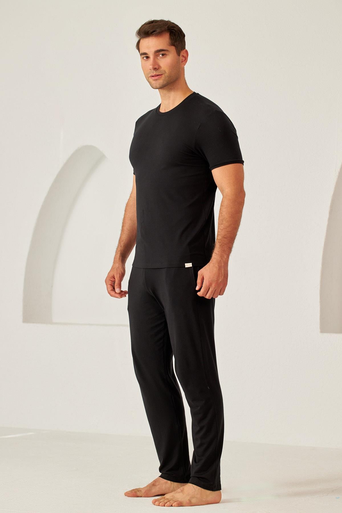 NEW SILVER MEN PYJAMAS BOTTOM BLACK