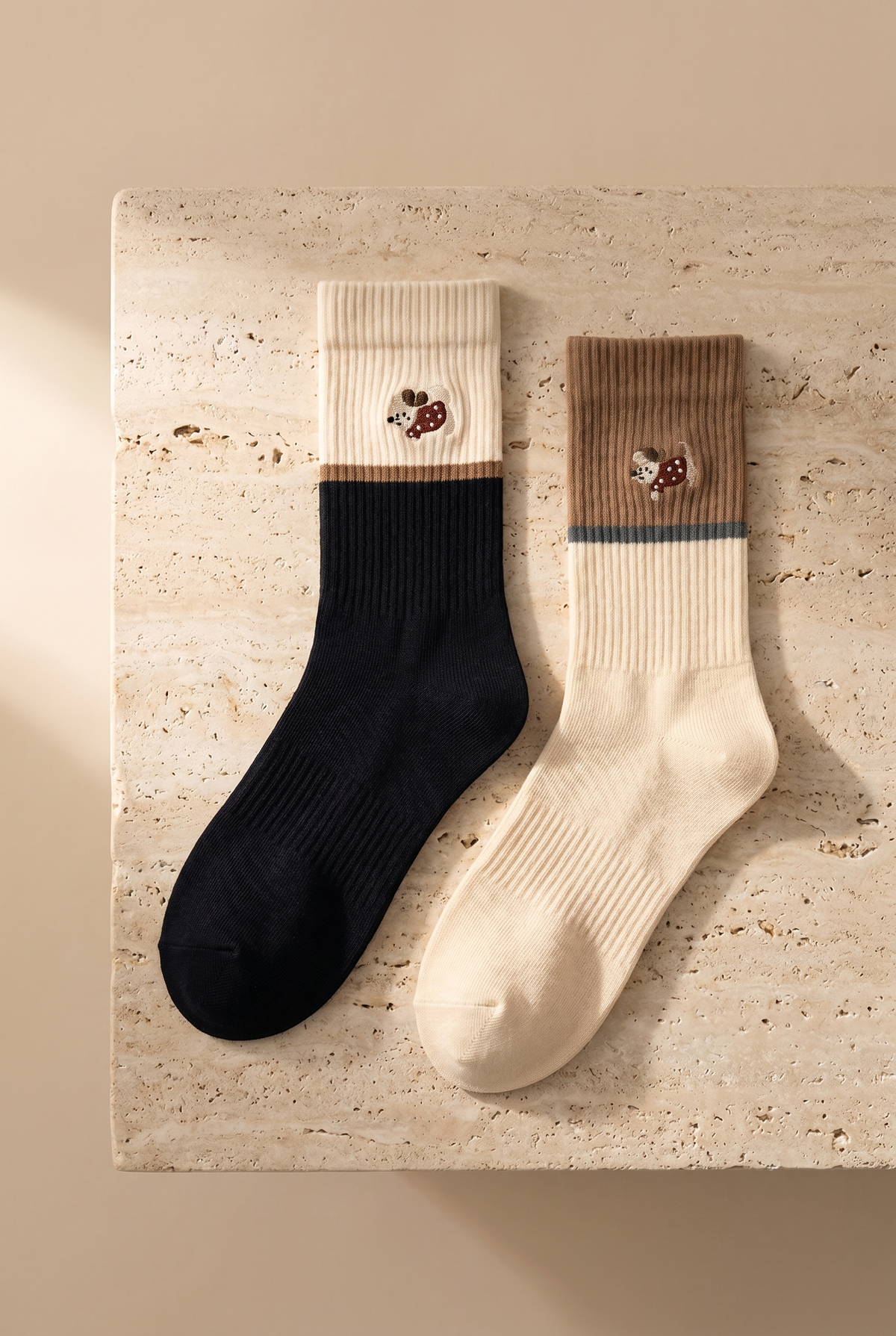 2PCK DOG UNISEX SOCKS ECRU MIX