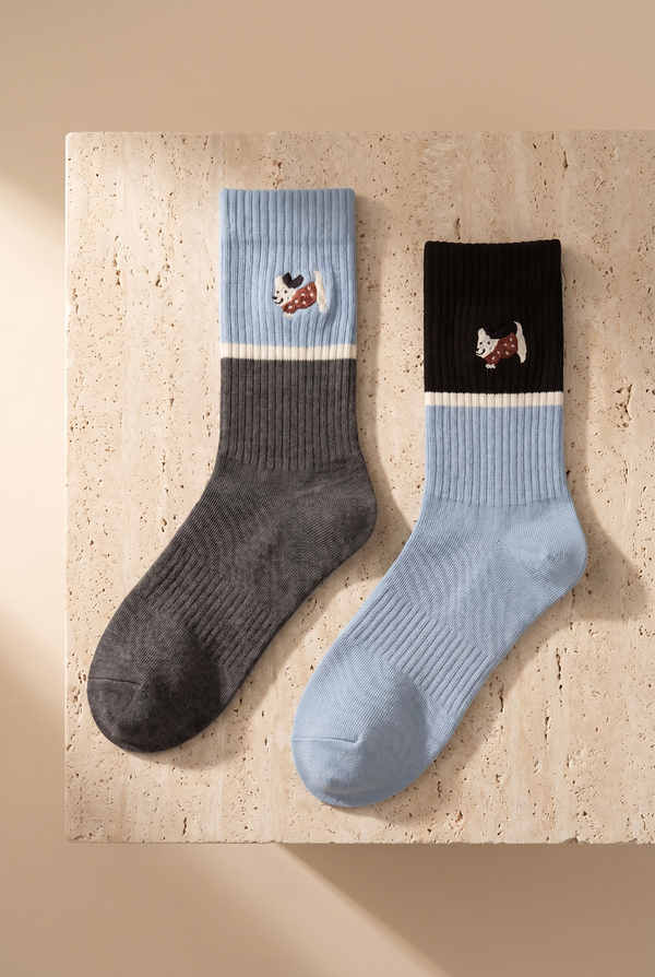2PCK DOG UNISEX SOCKS BLUE MIX