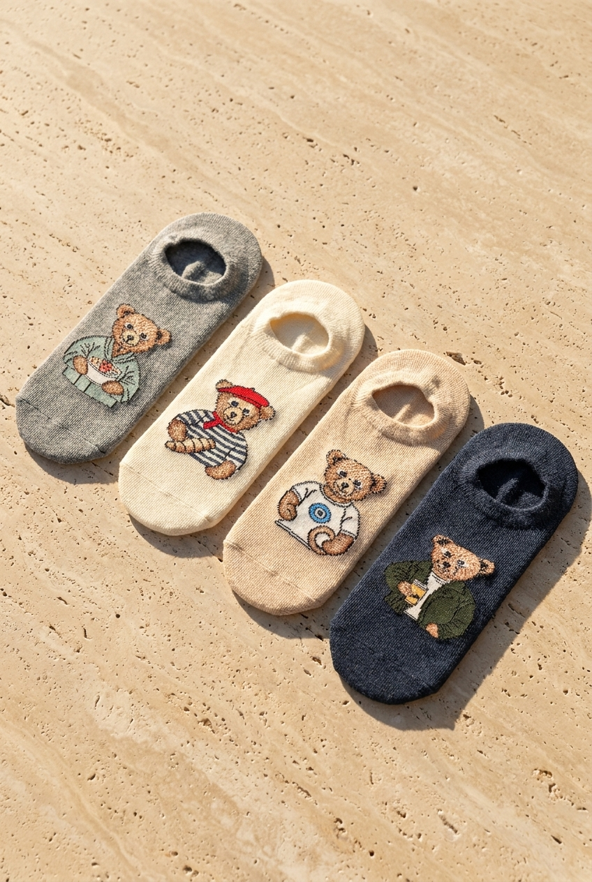 4PCK TEDDY UNISEX INVISIBLE SOCKS MIX