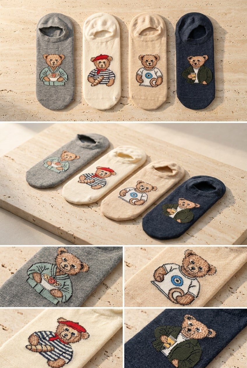 4PCK TEDDY UNISEX INVISIBLE SOCKS MIX
