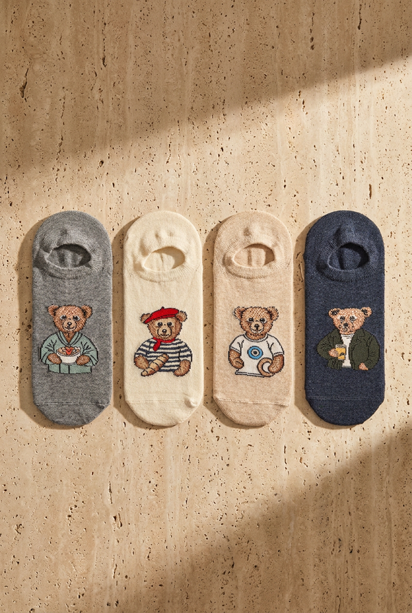 4PCK TEDDY UNISEX INVISIBLE SOCKS MIX