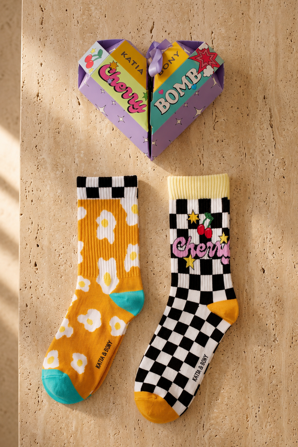 2PCK CHECKERED UNISEX BOXED SOCKET SOCKS MIX
