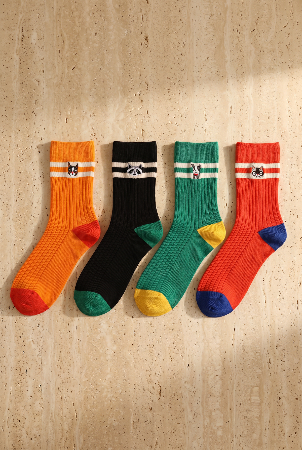 4 PCK ANIMALS BOX UNISEX ART SOCKET SOCKS BLACK/GREEN/RED/ORANGE