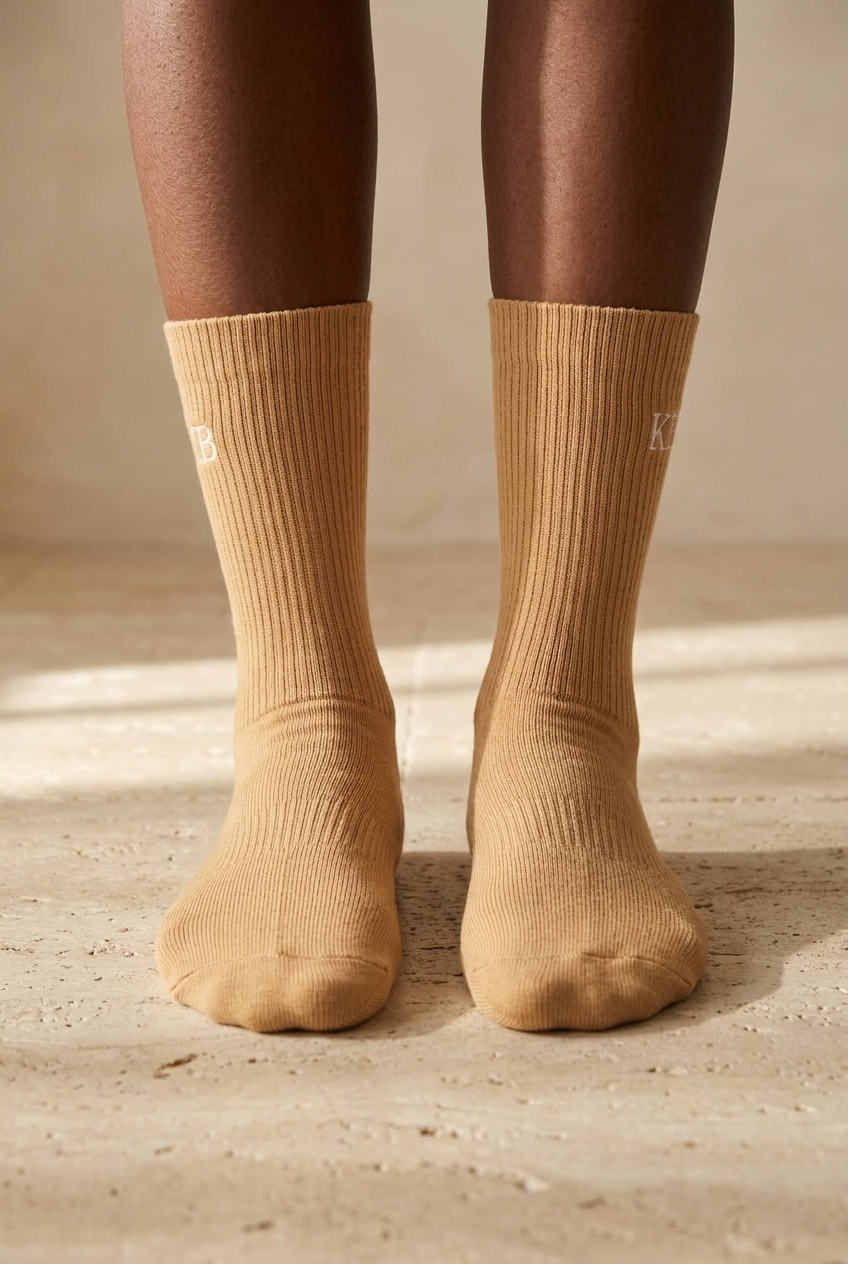 EMBROIDERED UNISEX ANKLE SOCKS LIGHT BROWN
