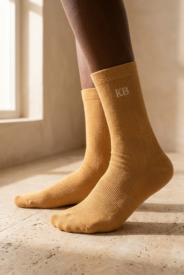 EMBROIDERED UNISEX ANKLE SOCKS LIGHT BROWN