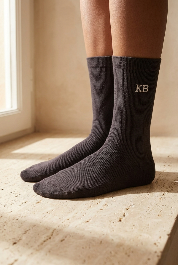 EMBROIDERED UNISEX ANKLE SOCKS ANTHRACITE