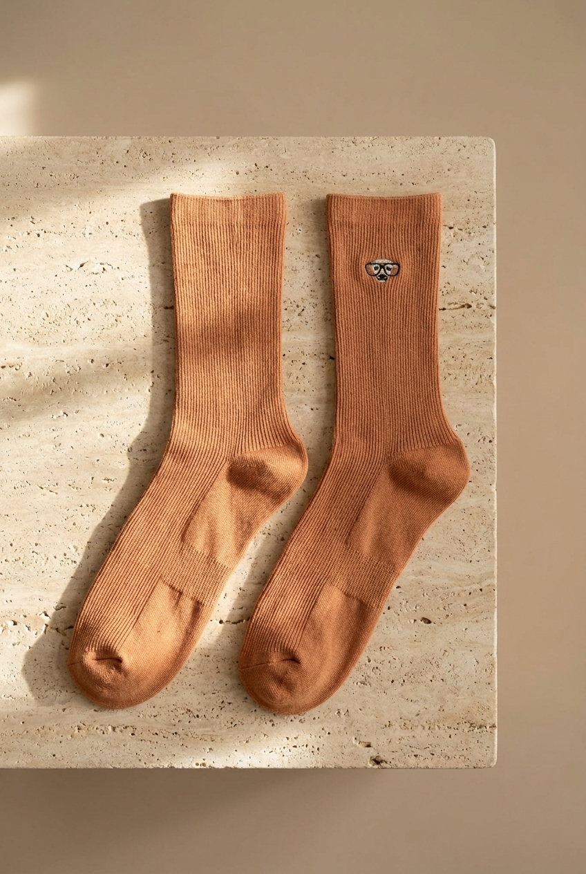 EMBROIDERED UNISEX ANKLE SOCKS BEIGE
