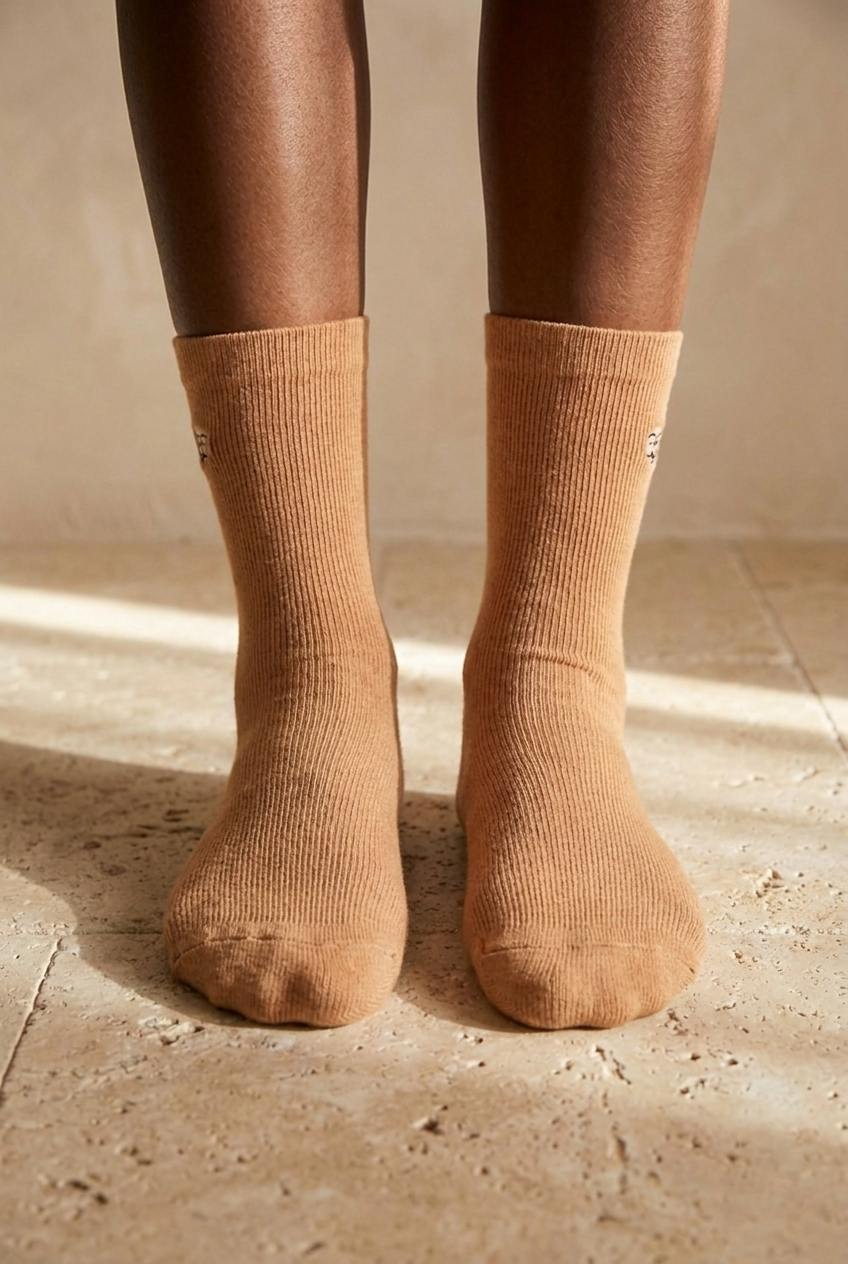 EMBROIDERED UNISEX ANKLE SOCKS BEIGE