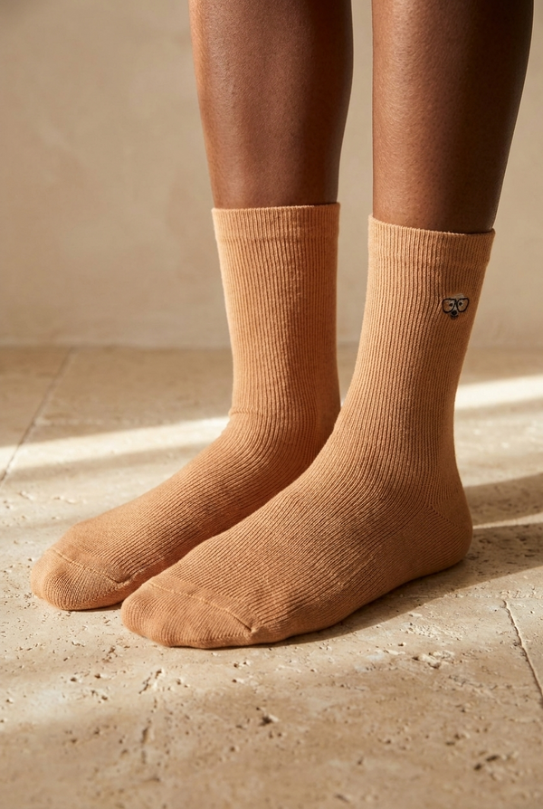 EMBROIDERED UNISEX ANKLE SOCKS BEIGE