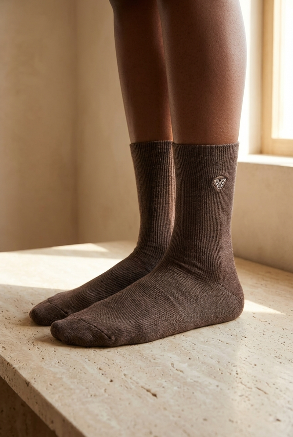 EMBROIDERED UNISEX ANKLE SOCKS BROWN MEL.