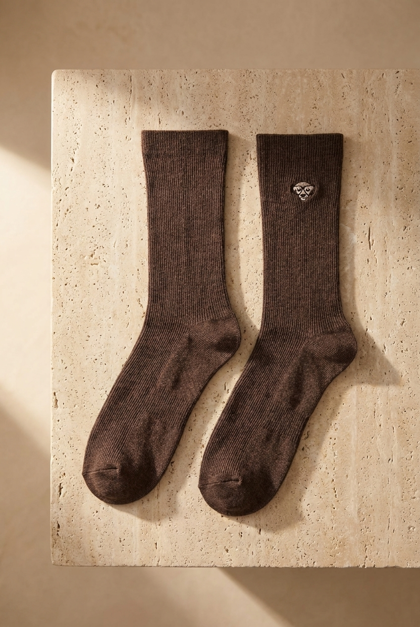 EMBROIDERED UNISEX ANKLE SOCKS BROWN MEL.