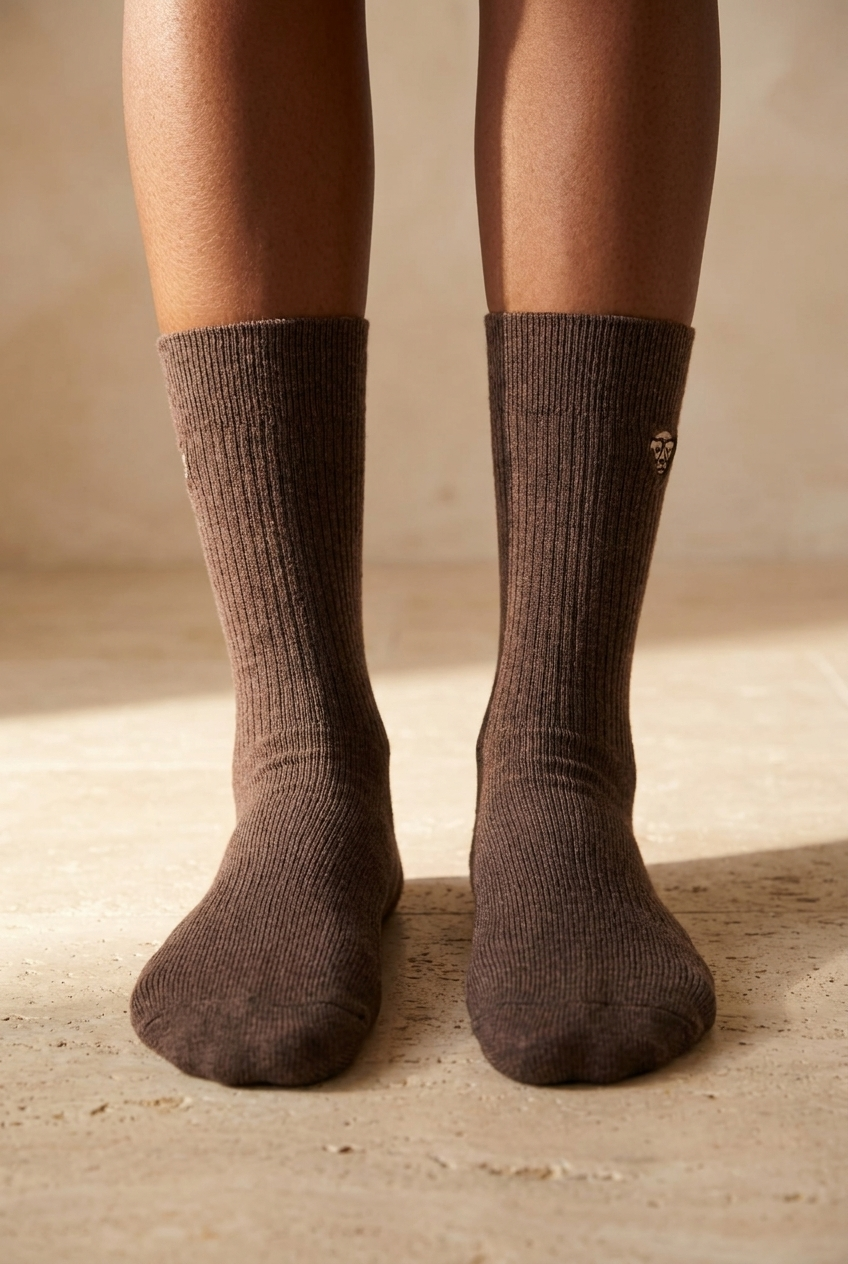 EMBROIDERED UNISEX ANKLE SOCKS BROWN MEL.