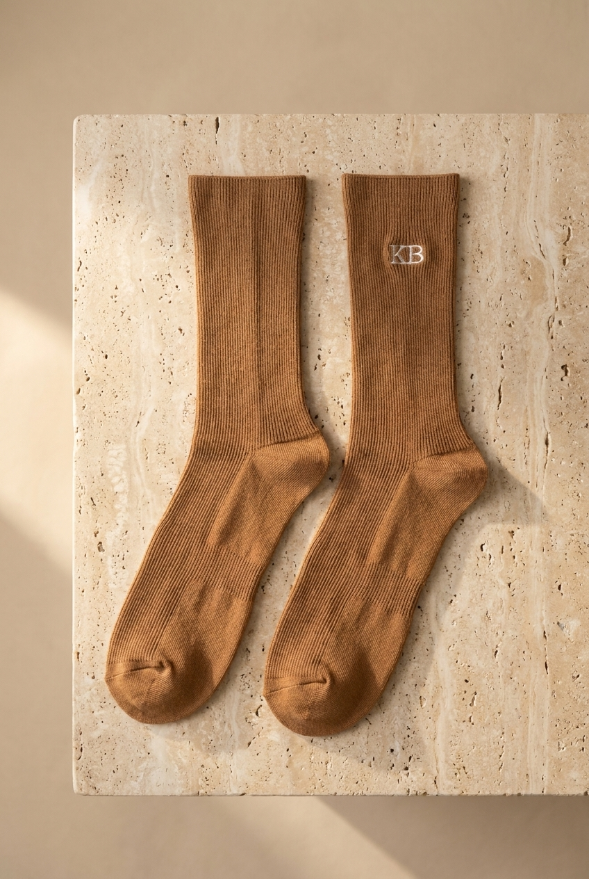 EMBROIDERED UNISEX ANKLE SOCKS DARK BROWN