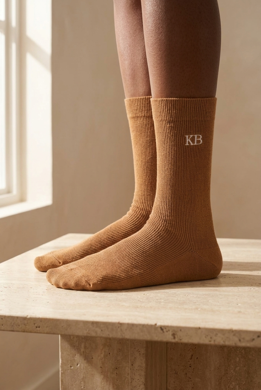 EMBROIDERED UNISEX ANKLE SOCKS DARK BROWN