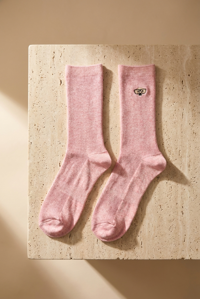 EMBROIDERED UNISEX ANKLE SOCKS PINK MELANGE