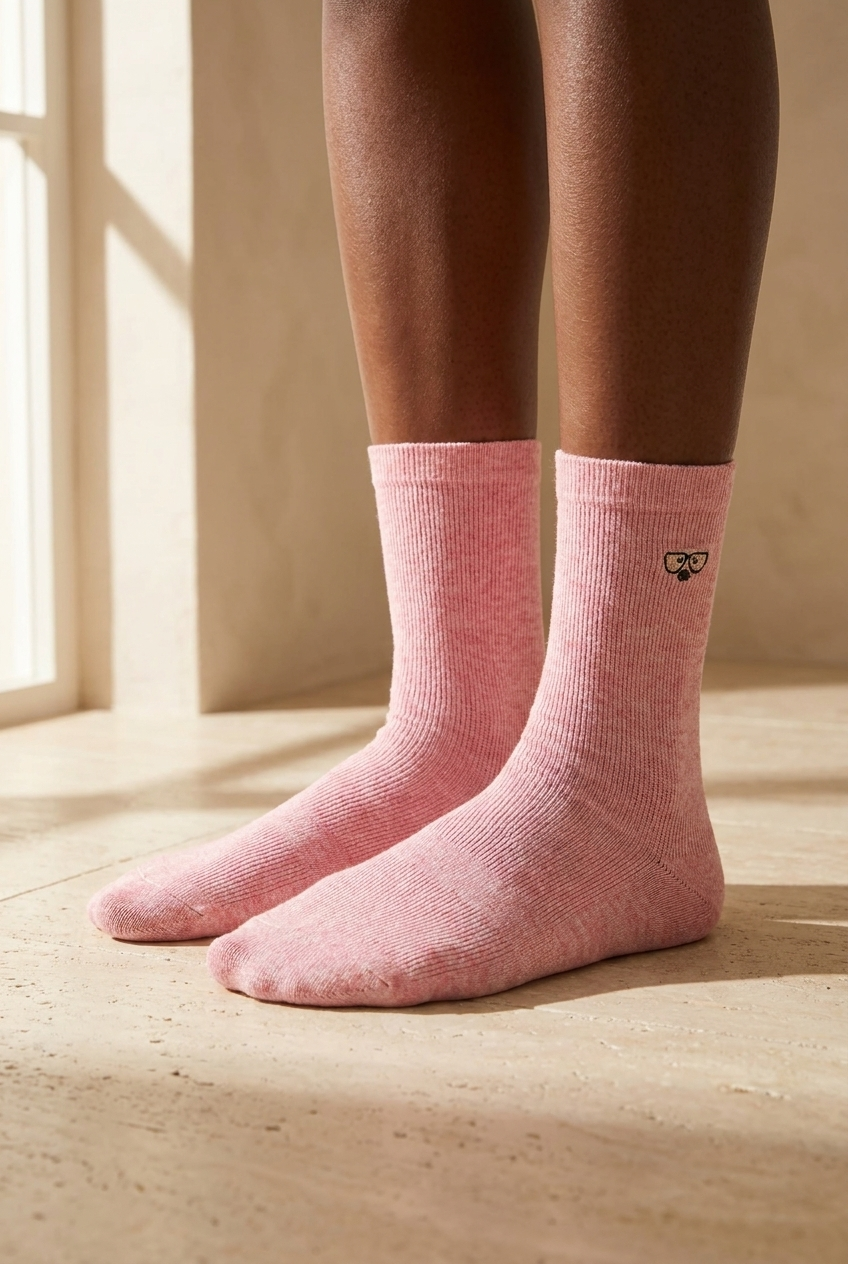 EMBROIDERED UNISEX ANKLE SOCKS PINK MELANGE
