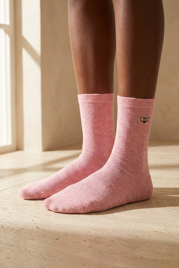EMBROIDERED UNISEX ANKLE SOCKS PINK MELANGE