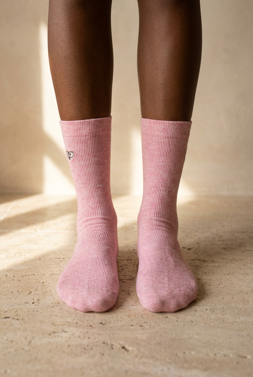 EMBROIDERED UNISEX ANKLE SOCKS PINK MELANGE