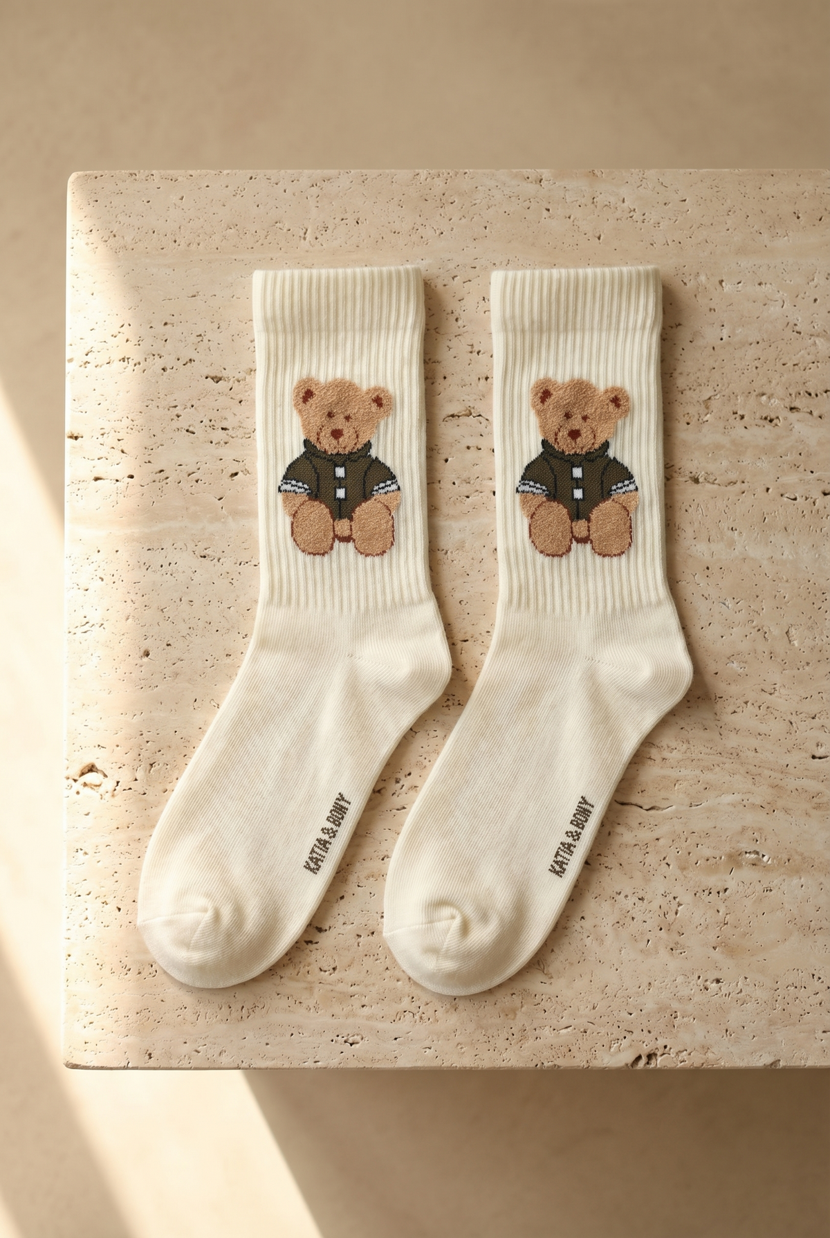 TEDDY PATTERNED UNISEX SOCKS ECRU