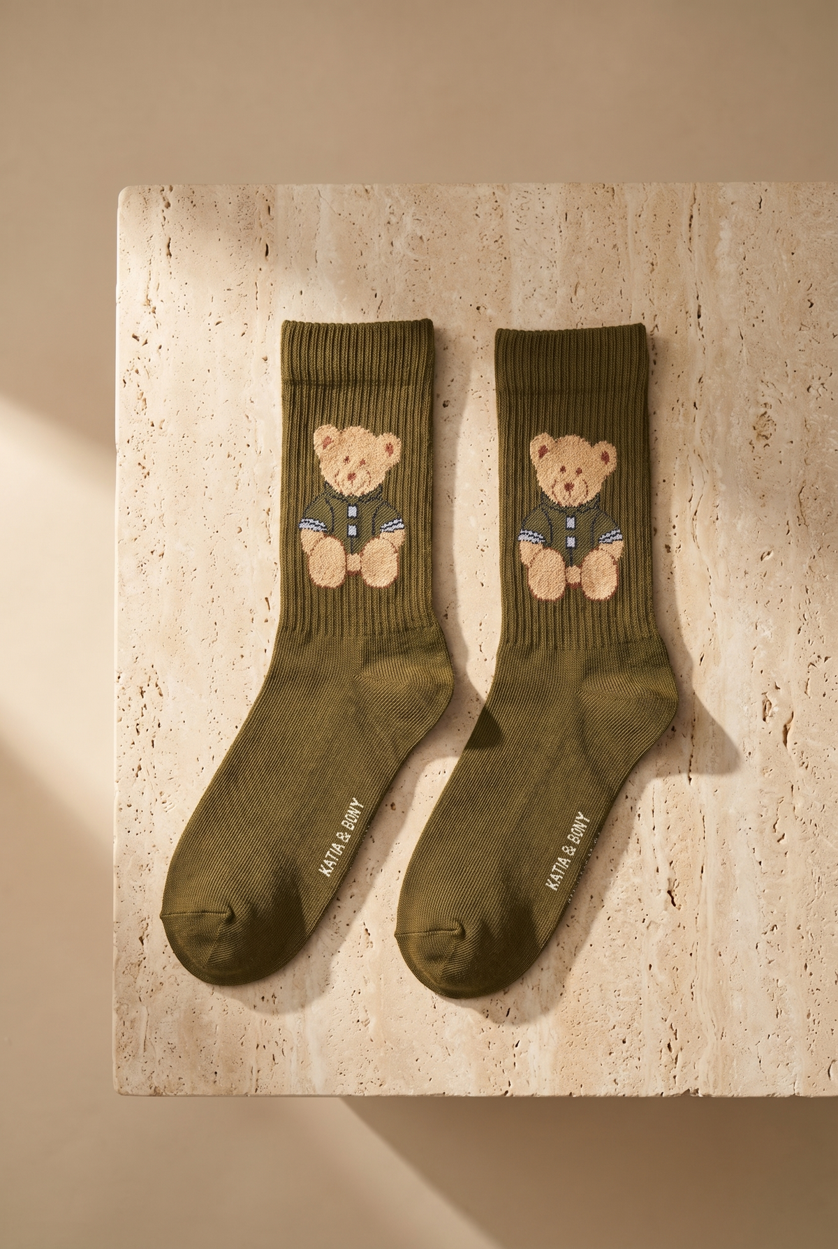 TEDDY PATTERNED UNISEX SOCKS KHAKI