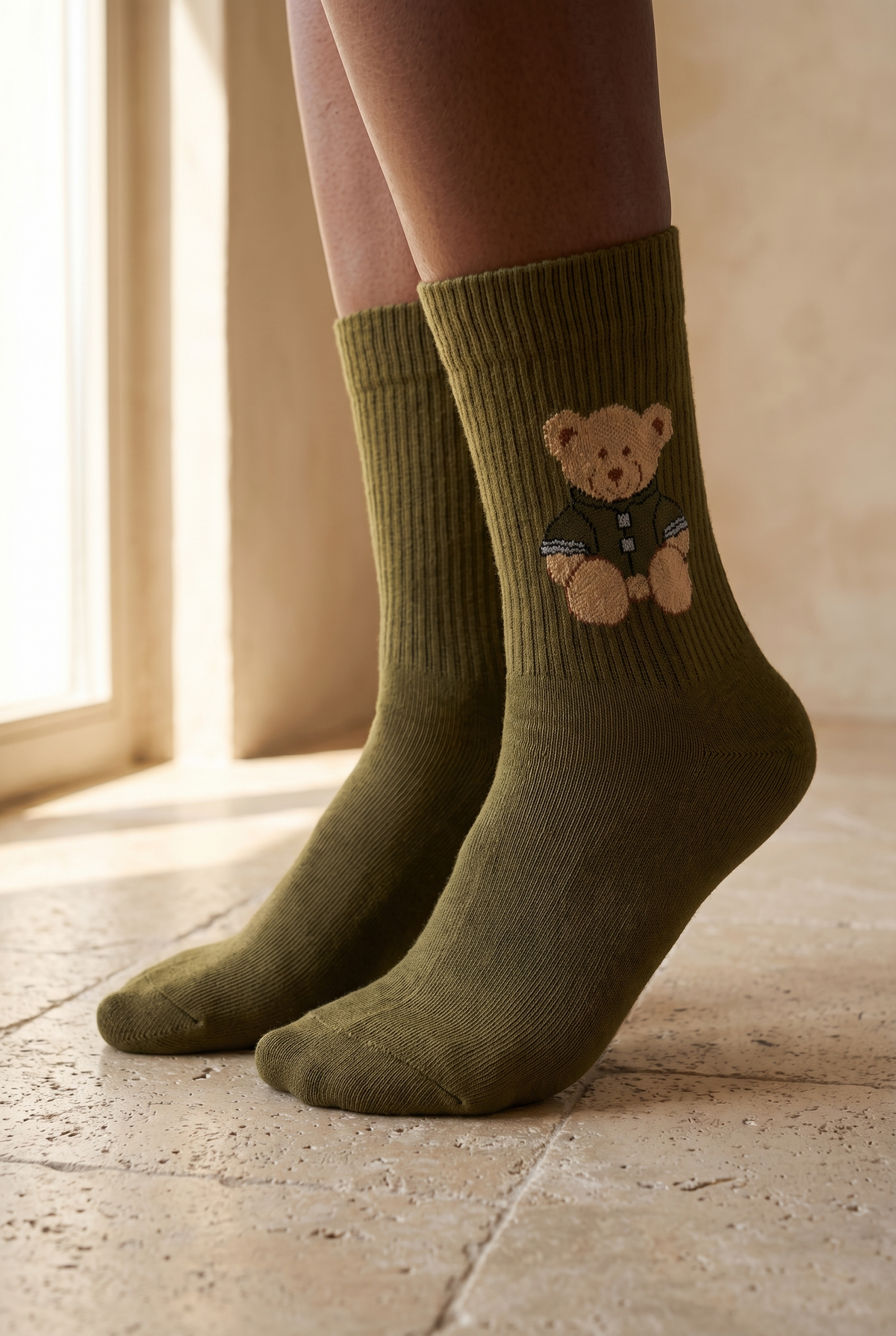 TEDDY PATTERNED UNISEX SOCKS KHAKI