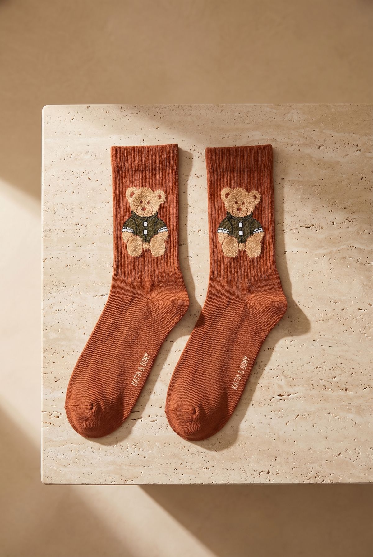TEDDY PATTERNED UNISEX SOCKS BROWN