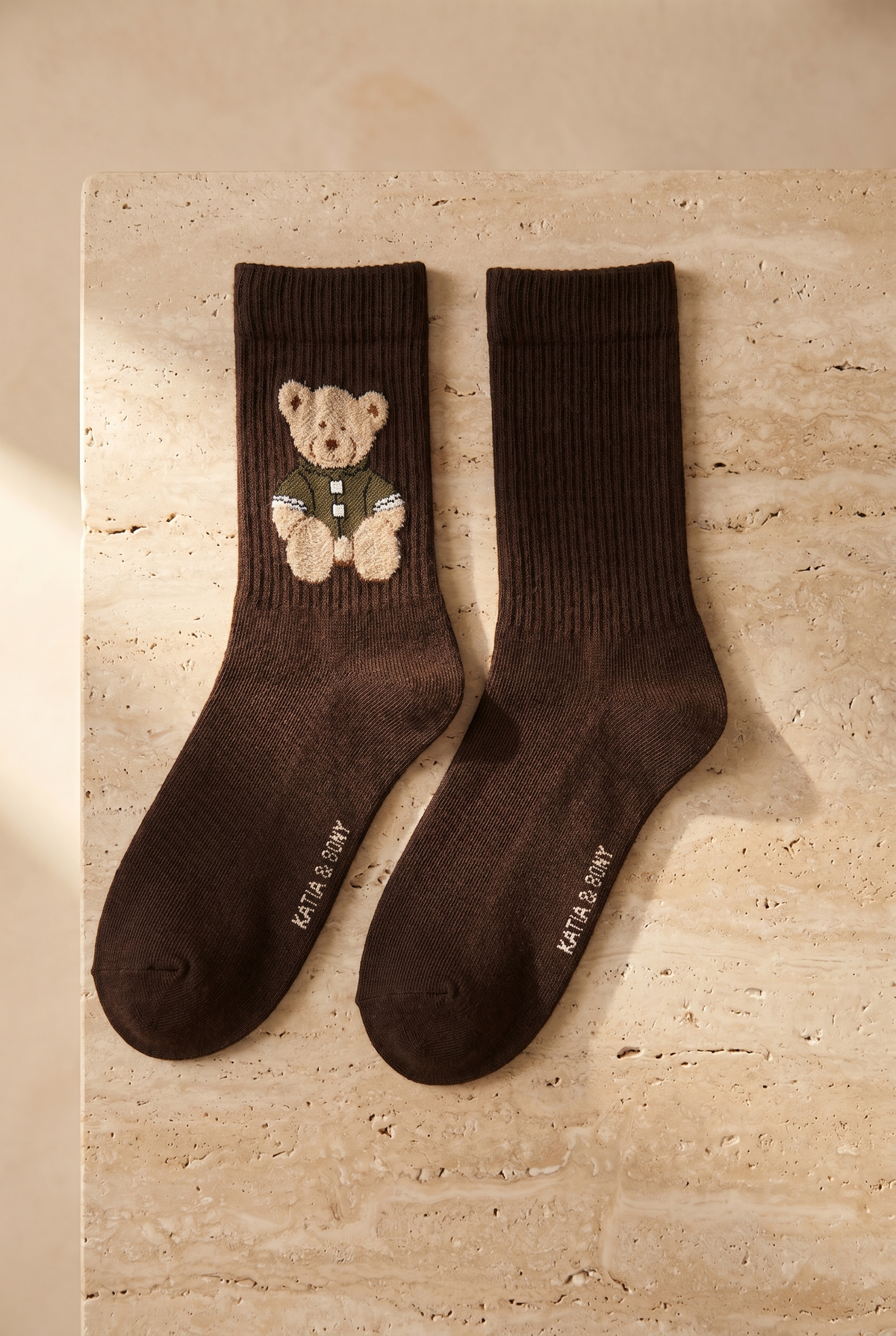 TEDDY PATTERNED UNISEX SOCKS DARK BROWN