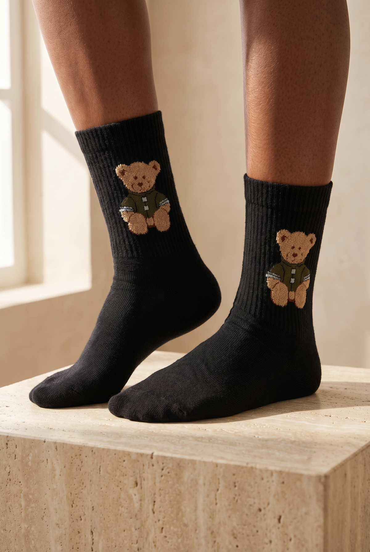 TEDDY PATTERNED UNISEX SOCKS BLACK
