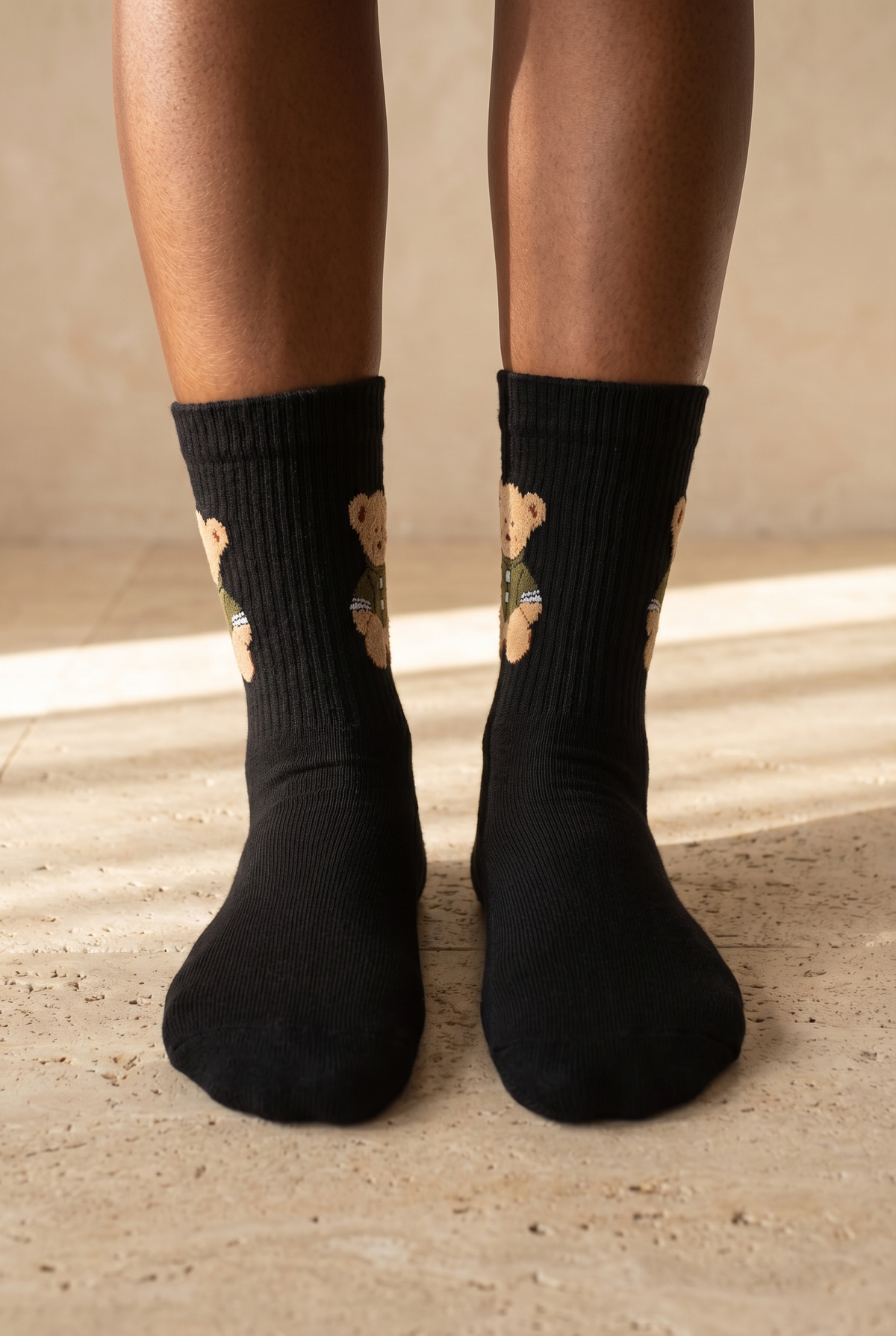 TEDDY PATTERNED UNISEX SOCKS BLACK