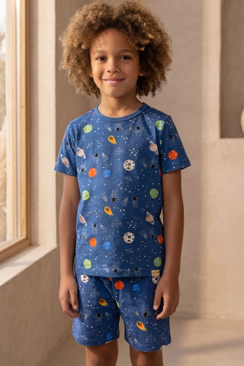 Space Pattern Packaged Boys' Shorts Set NAVY
