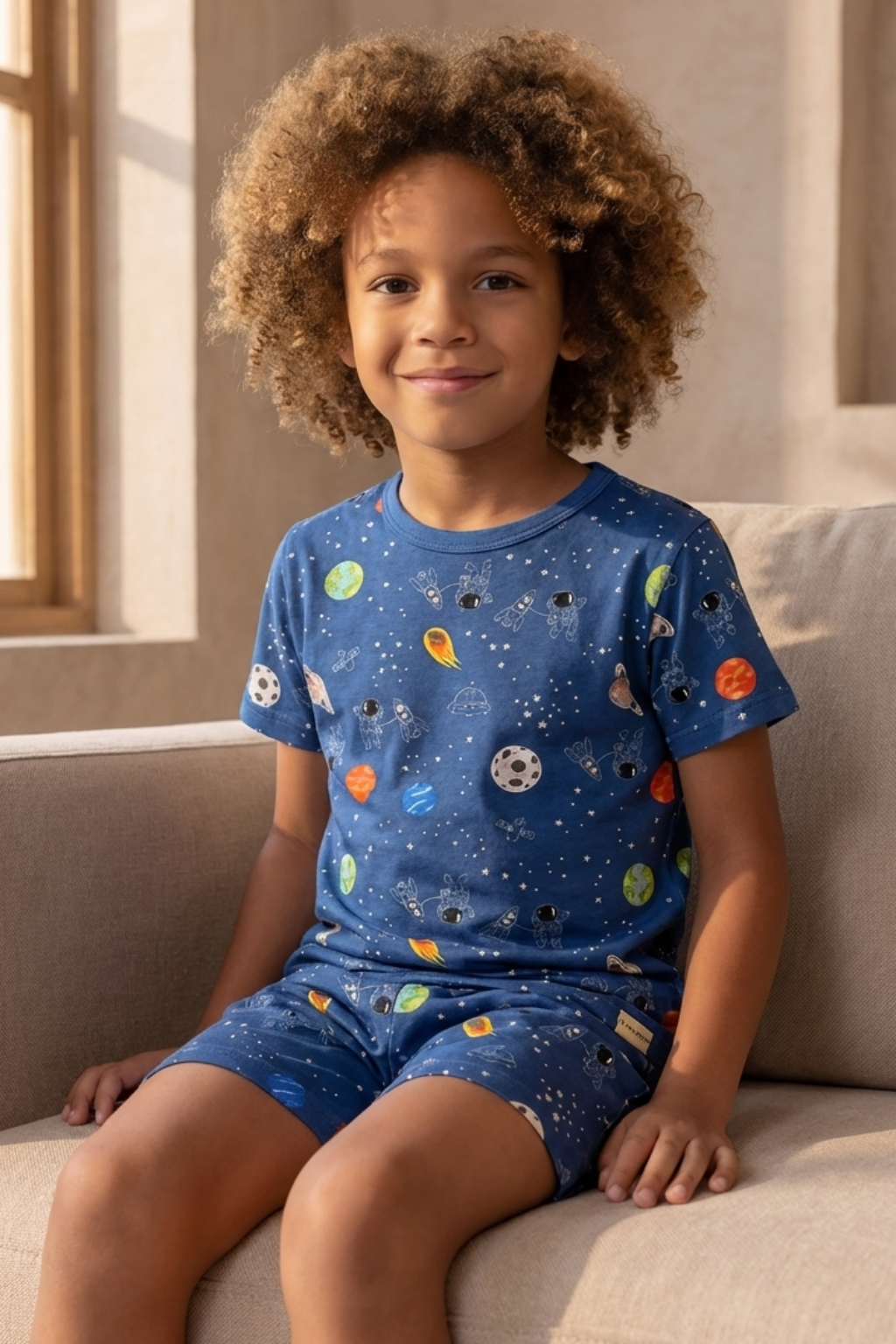 Space Pattern Packaged Boys' Shorts Set NAVY