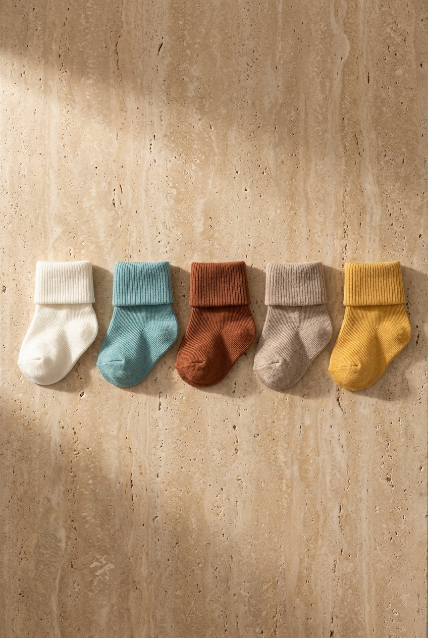 5PCK BOXED NEWBORN SOCKS BROWN MIX